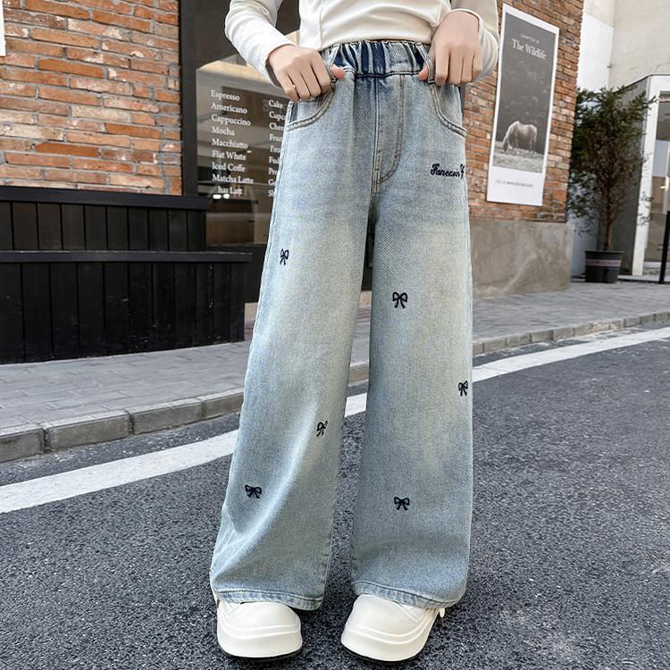Girls' Jeans for Spring and Autumn Children's Straight Leg Pants for Outerwear Loose and Wide Leg Pants for Spring