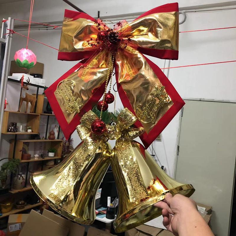 80cm Extra Large Golden Christmas Bell Ornament with Dual Clocks and Speakers for Mall, Hotel, or Bar Decor