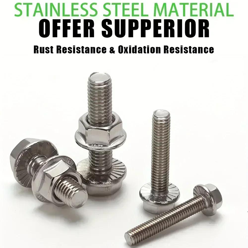 192 pcs 304 stainless steel hexagonal flange bolt and nut set, sizes M5/M6/M8, lengths: 10mm,12mm,16mm,20mm,25mm,30mm,35mm
