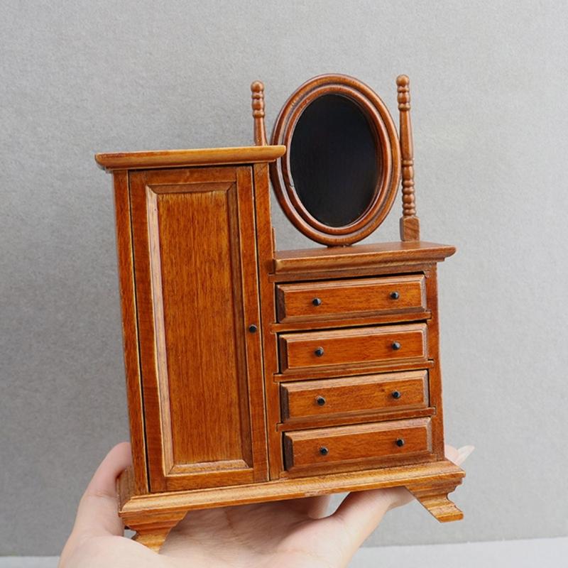 1:12 Scale Miniature Wood Dressing Table Vintage Dollhouses Mini Bedroom Furniture Dollhouses Decorations Accessories