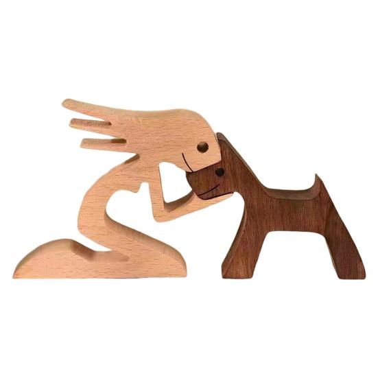 Dog Wooden Sculpture Pet Memorial Gift Dog And Man Woman Statue Home Decor Puppy