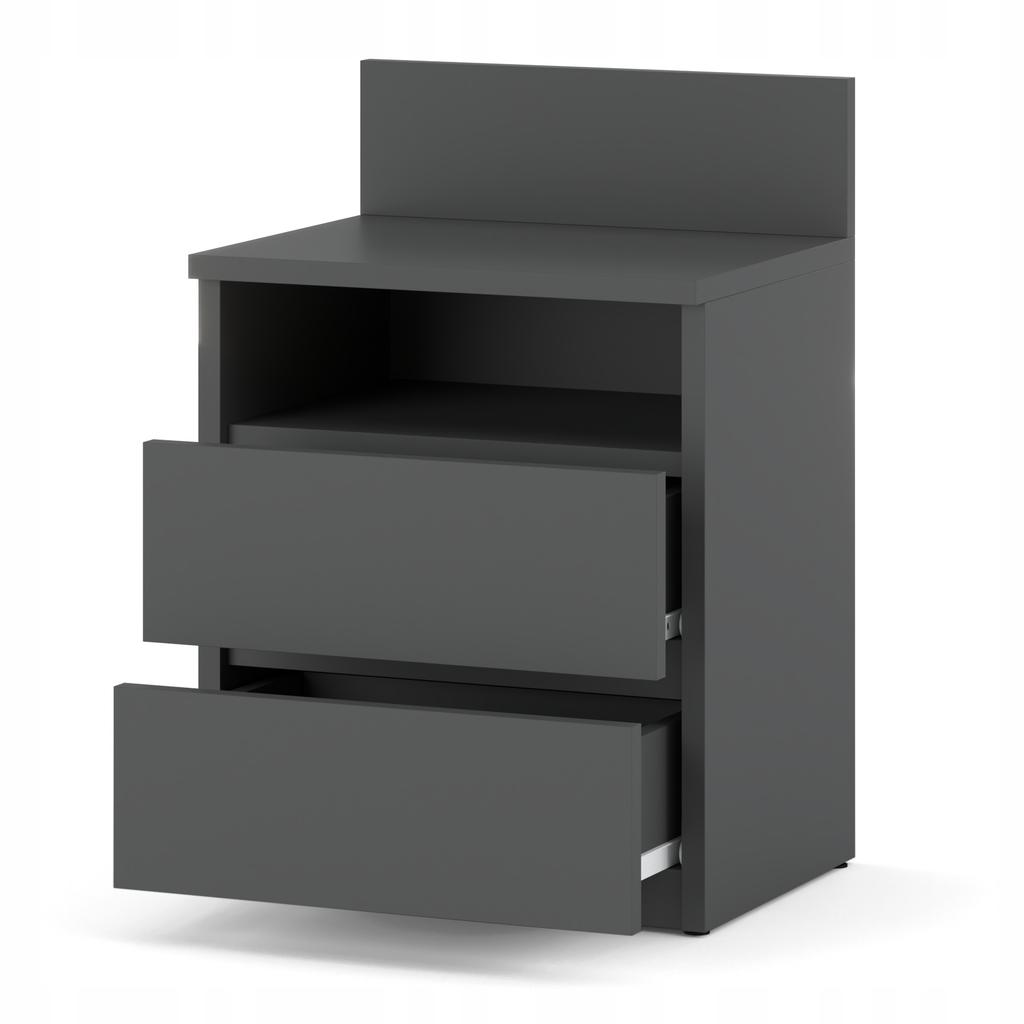 Bedside Table Gray 40cm 2 Drawers Shelf For Bedroom