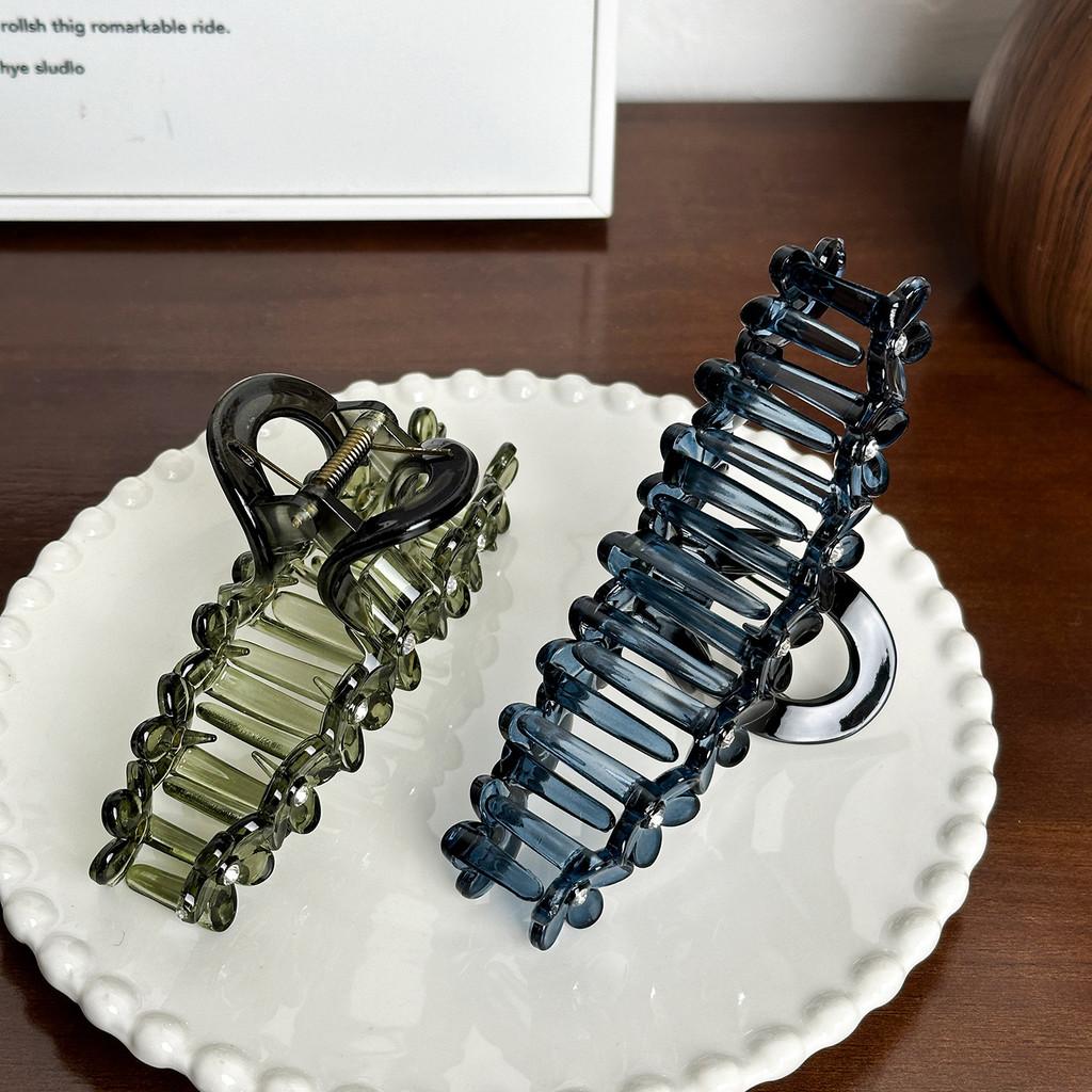 Large Vintage Floral Hair Claw Clip With Rhinestone Embellishments For Women