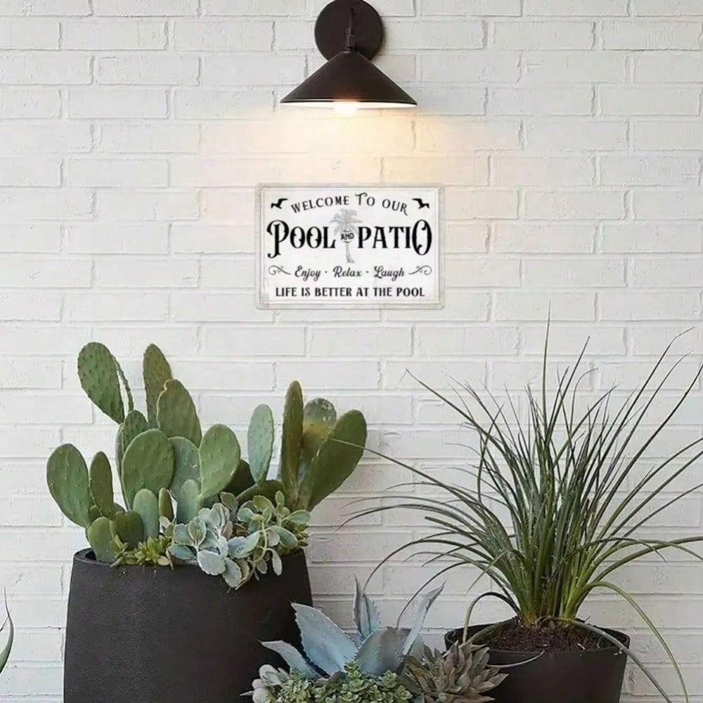 Retro Metal Wall Sign, Welcome To Our Pool, Outdoor Terrace Decor