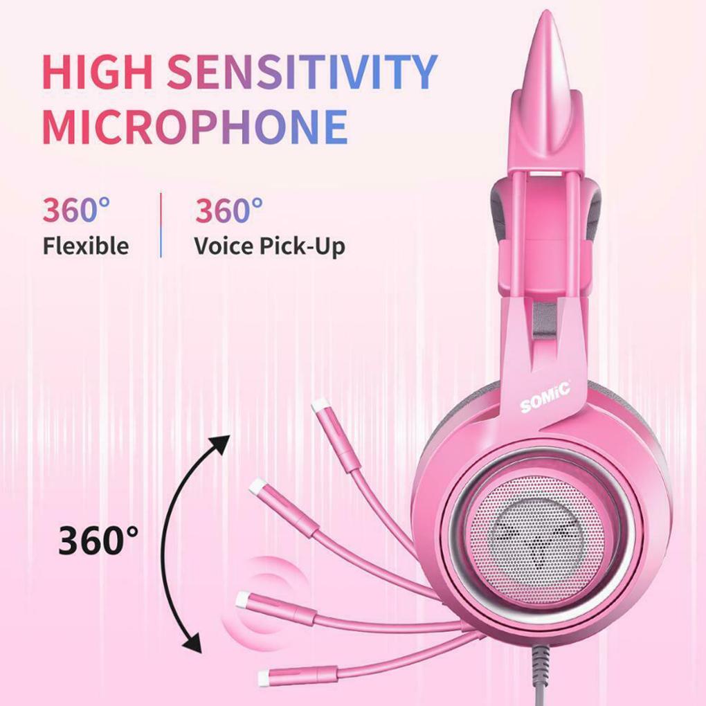 Wired Headset Gamer Pink Cat Ear Headset Cute Phone PC With Microphone 3\.5mm Gaming Phone Overear Gamer G951s Pink