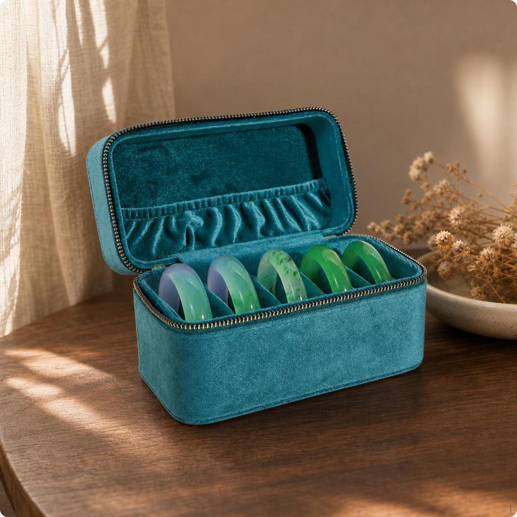 Bracelet Storage Box with Zipper Zippered Slots CushionedLined Bangle Case for