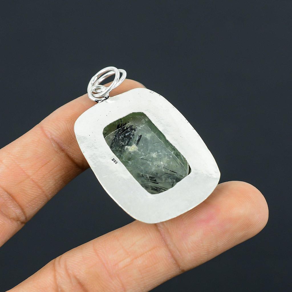 Womens Day Sale Moss Moss Prehnite Gemstone Pendant Jewelry 925 Sterling Silver