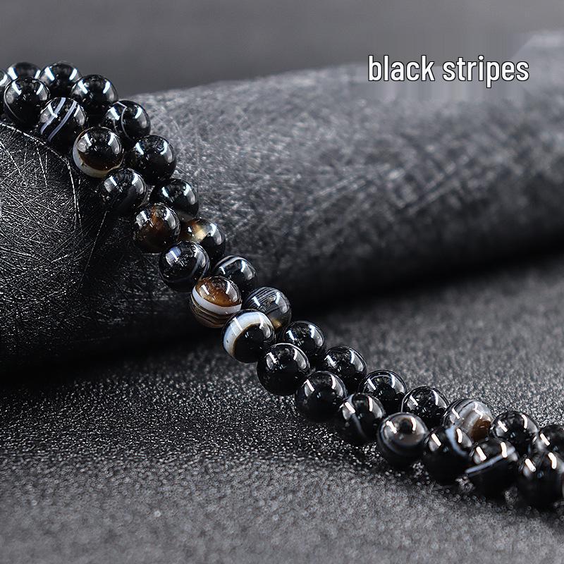 Handmade Striped Agate Beaded Hairpin with Loose Round Beads - DIY Natural Stone Accessories. 6mm, 62 beads, 20g