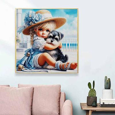 Nouvel Arrivage Peinture Diamant 5D DIY Cercle Complet "Fille et Chien" Broderie Point de Croix Décoration de Maison Cadeau