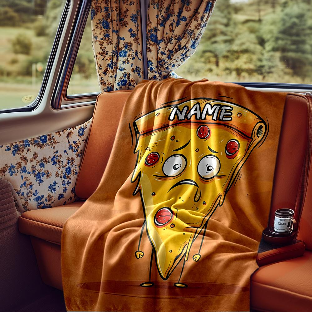 Pizza Slice With Sad Face And Pepperoni Toppings Blanketcustomizable With Your Namecomfortable And Stylish Perfect For Travel Beds Chairs Offices
