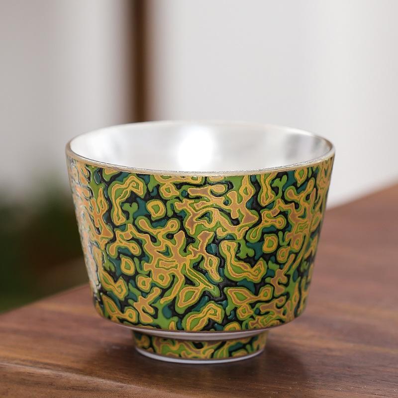 NEW Enamel Color 999 Pure Silver Inner Liner Ruihe Kung Fu Tea Master Cup Home Set Gift Box
