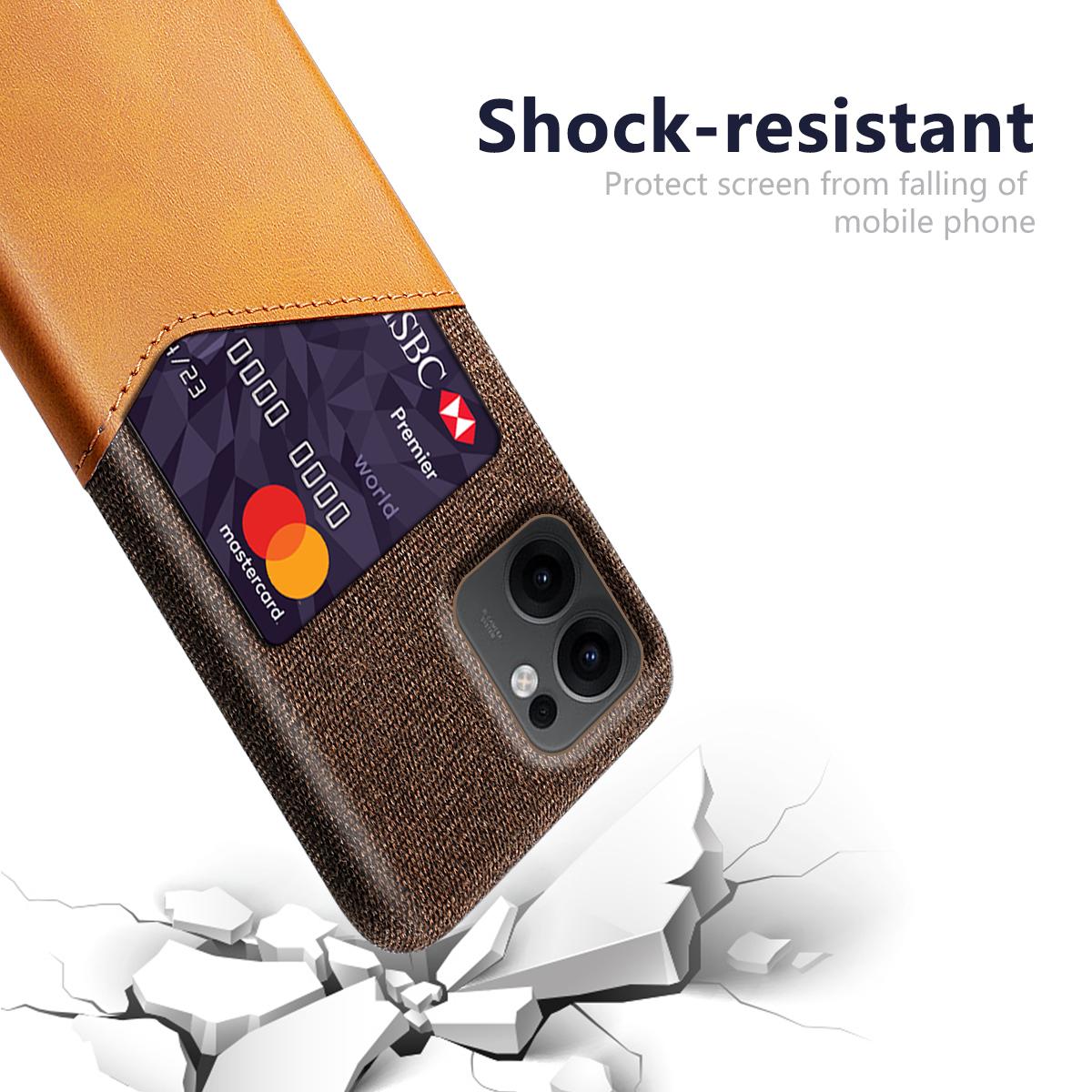 

For Oppo Reno13 F 5G Case PU Leather Cloth Texture Hard PC Phone Cover with Card Holder Orange