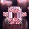 Luxury Pink Sparkling Cubic Zirconia Princess Square Engagement Ring for Ladies and Girlfriends Proposal Jewelry Gifts for Women