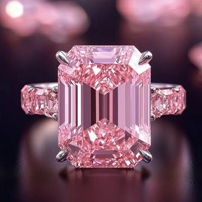 Luxury Pink Sparkling Cubic Zirconia Princess Square Engagement Ring for Ladies and Girlfriends Proposal Jewelry Gifts for Women