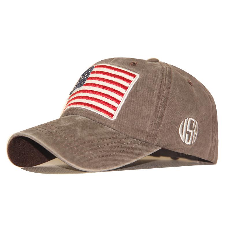 

Шляпа Стираная старая бейсболка с алфавитом Классическая хлопковая кепка с американским флагом adjusable темно-коричневого