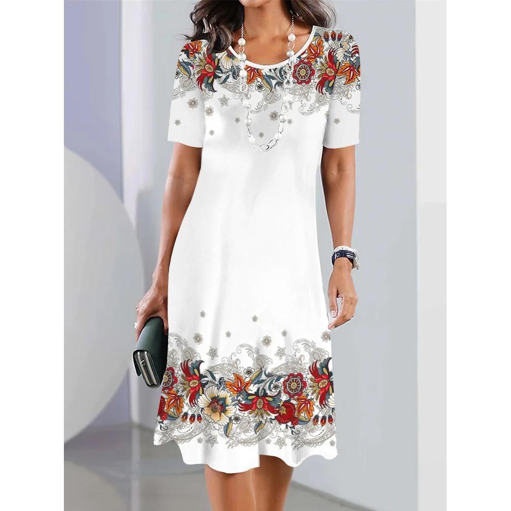 New Floral Short Sleeve Dress Bohemian Vacation Summer Dresses Plus Size Women's Fashion Comfortable Loose Dress