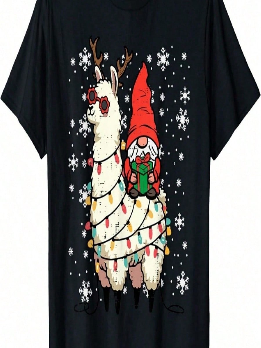 Christmas Gnome On Llama Xmas Alpaca Boys Kids T-Shirt S разноцветный