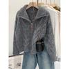 Women Fall Winter Casual Loose Knitted Cardigan Retro Solid Double Zipper Turn-down Collar Sweater Thicken Loose Tops