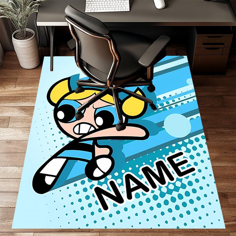 Benutzerdefinierte The Powerpuff Girls Matte mit personalisiertem Namen, waschbarer Polyester-Eingangsbereich-Teppich für den Innenbereich, Geschenk für Weihnachten, Ostern, Thanksgiving