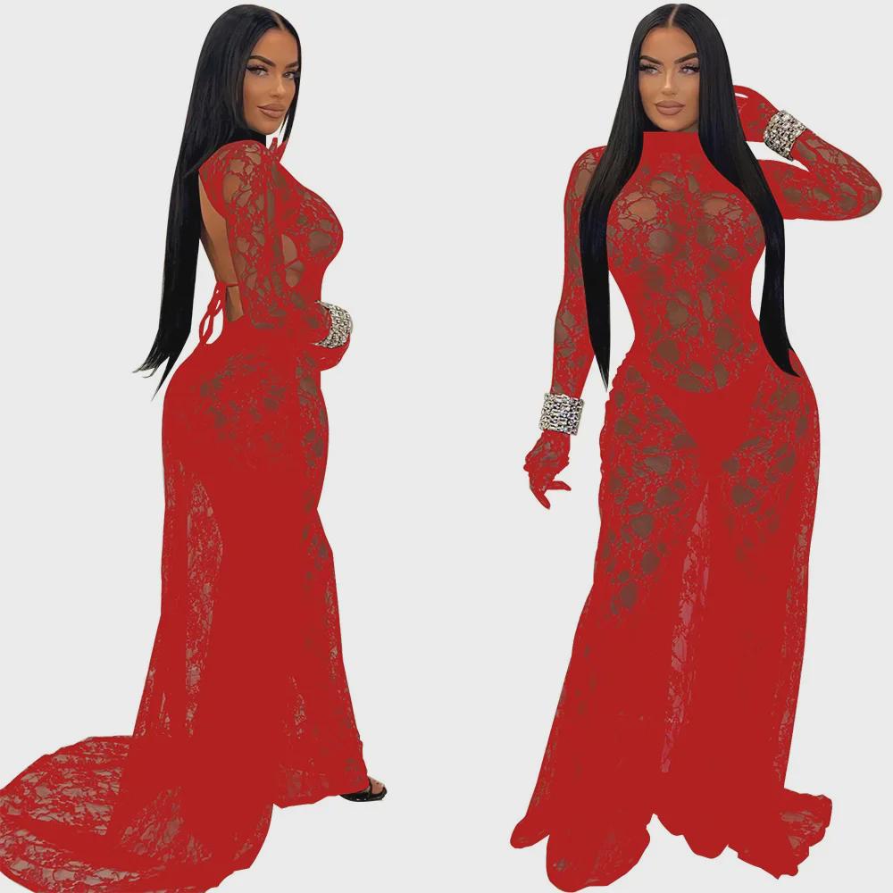 Mono de Encaje con Tirantes Descubierto por la Espalda - Moda Sexy para Mujeres Europeas/Americanas