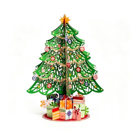 Christmas Atmosphere Home Decor 3D Puzzle Paper Tree Decoration, Holiday Desktop Ornaments Compact Xmas for Party with Star Topper And Gift