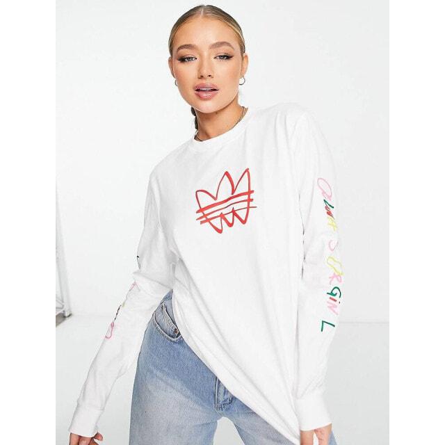 

Белая футболка с длинными рукавами с графическим принтом adidas Originals