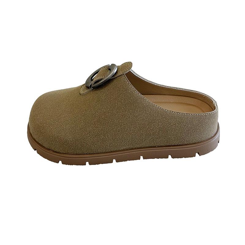 

2025 summer popular lazy matte leather versatile niche platform slippers women wear muffin single shoes 40 хаки