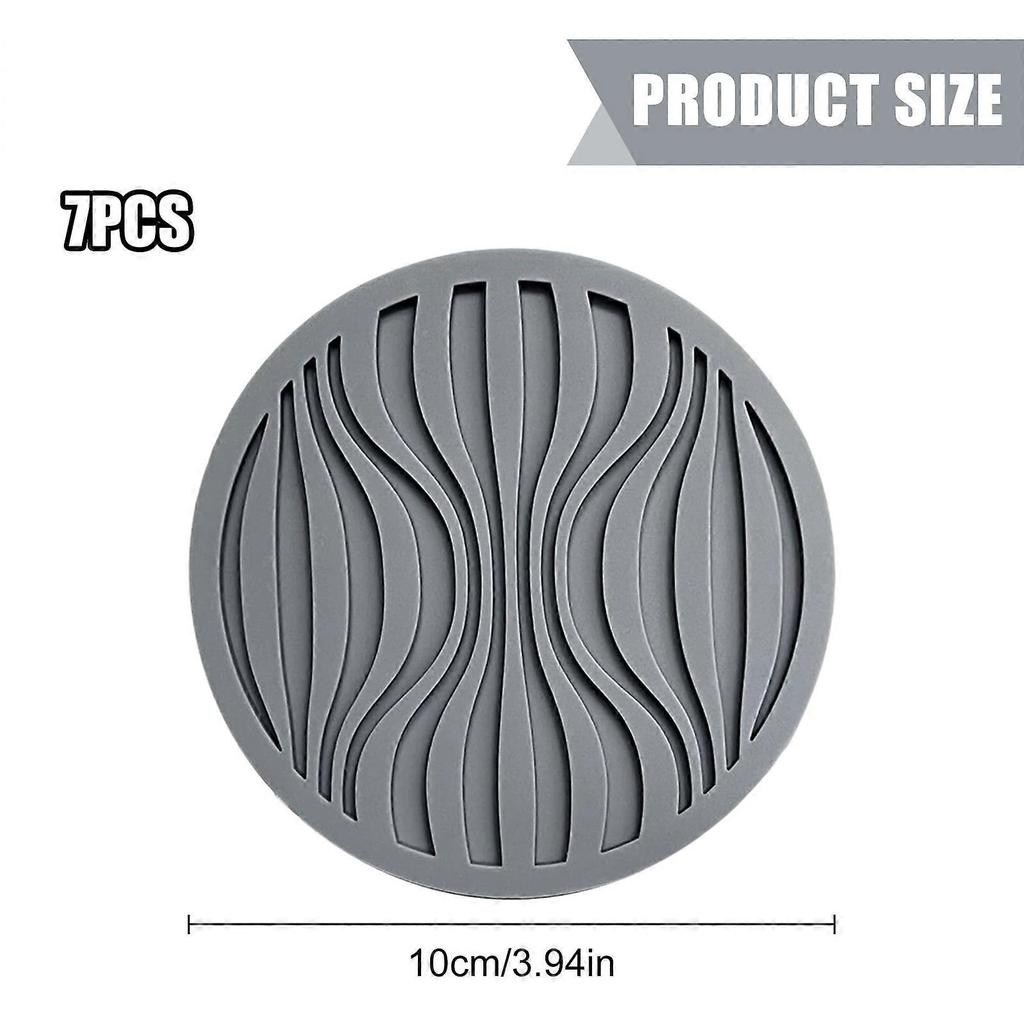7PCS Decorative Silicone Beverage Coaster Heatproof Drink Mat Cup Pad With Stripes And Waved Kitchen Essential Multicolor