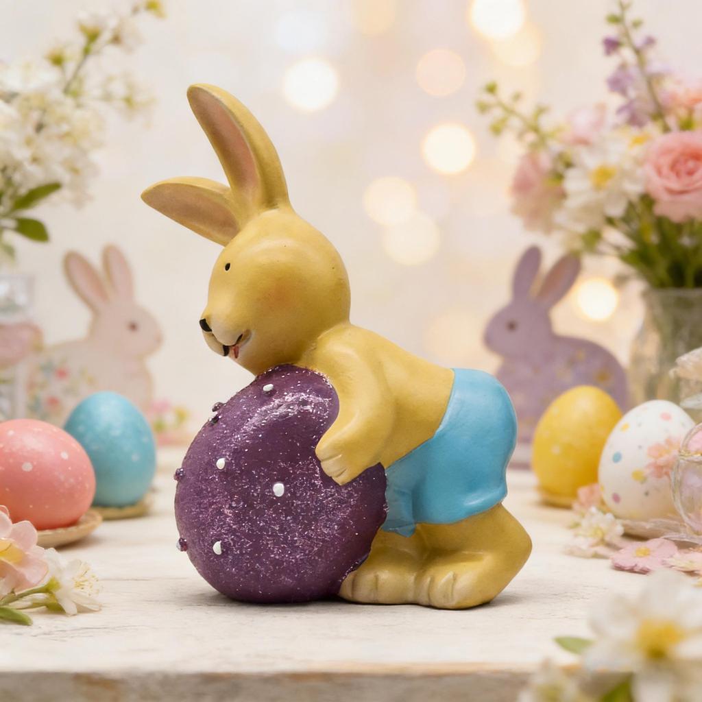 Easter Yellow Rabbit with Colored Eggs Ornament for Party and Home Decor
