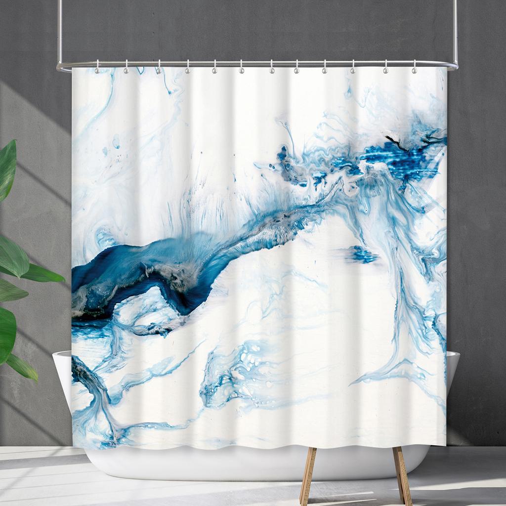 Shower Curtain Waterproof And Mildew-Proof Marble Pattern Bathroom Curtain Shower Curtain Partition Curtain Free Of Punching