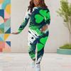 Women Plus Size Round Neck Long Sleeve Tie Dye Shamrock Printed Two Piece Pants Set