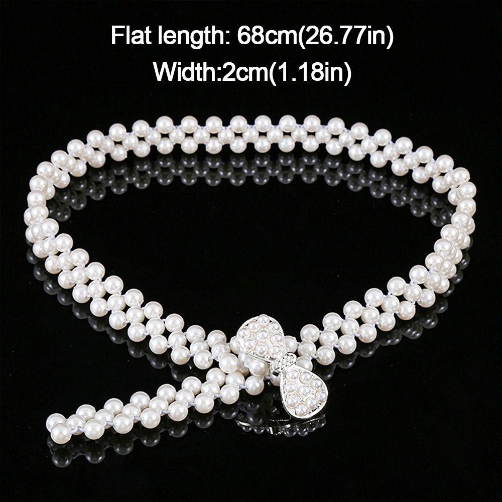 Ladies' Elastic Rhinestone Waist Chain Thin Drawstring Belt Fashion Pearl Waist Belt  For Women