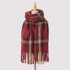 Autumn and winter wool plaid scarf women's high-end imitation cashmere versatile simple warm thickened fringed scarf