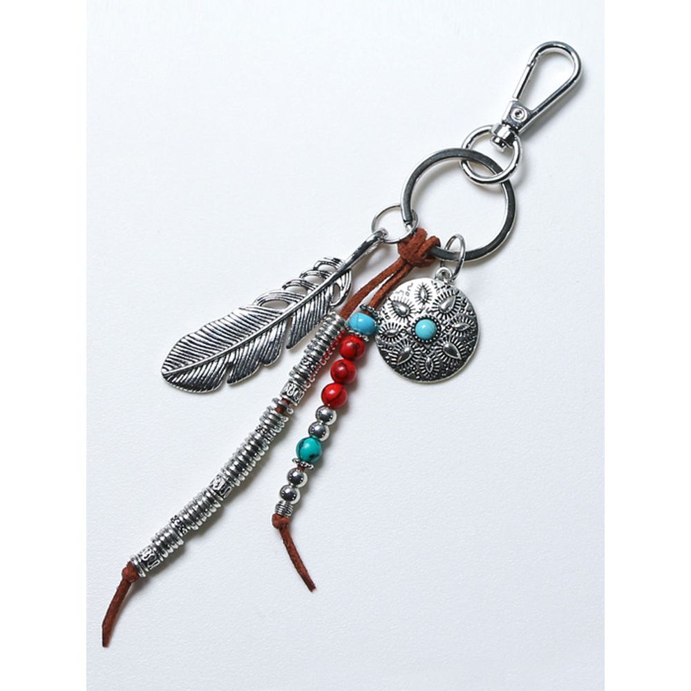 KND navajo feather & beads keyring brown