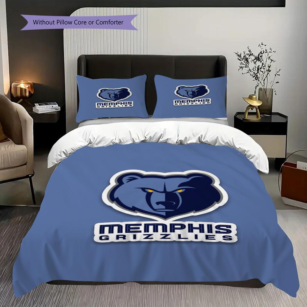 Memphis Grizzlies Blau Geist Stärke Dreiteiliges Set(1 Bettbezug + 2 Kissenbezüge, ohne Füllung)Weihnachts-Geburtstagsgeschenk Bettwäsche-Set