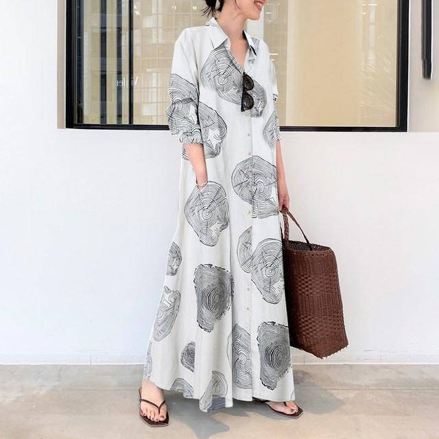 Women's Large Cotton & Linen Muslim Long Sleeve Casual Dress