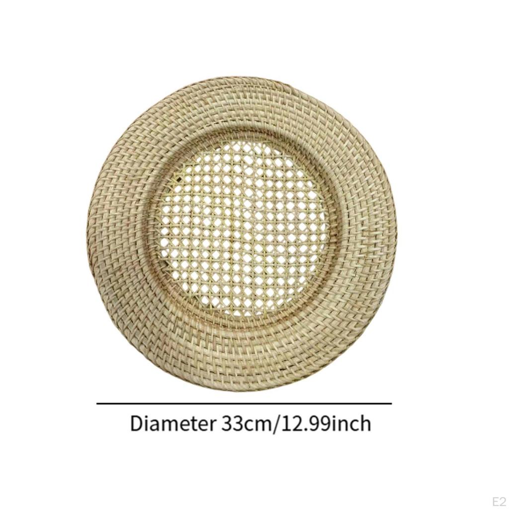 Rattan Charger Plate Picnic Basket Coffee Tea Holder Counter Rustic Dining Table for