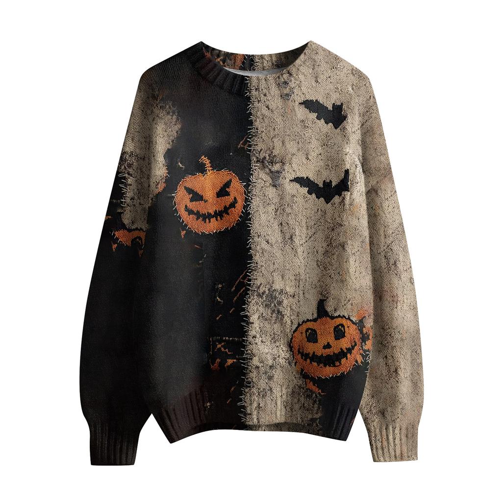 Herre Langermet Pullover Genser Casual Halloween Trykk Strikket Oversized Genser