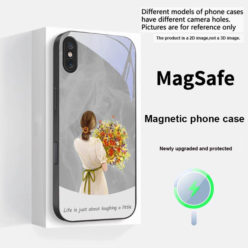 The Girl Holding Flowers For iPhone 17 Pro Max 16 E 15 14 13 Plus 12 Mini 11 17 Air XR Xs Max 7 Plus Magsafe Glass Phone Case