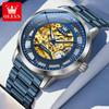 OLEVS Mens Watch Skeleton Automatic Mechanical Watch Stainless Steel Luminous Watches For Man Original Luxury Business Gifts
