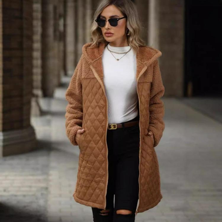 New Women's Fleece Coat Oversized Hooded Zipper Warm Outerwear Autumn Winter for Europe America