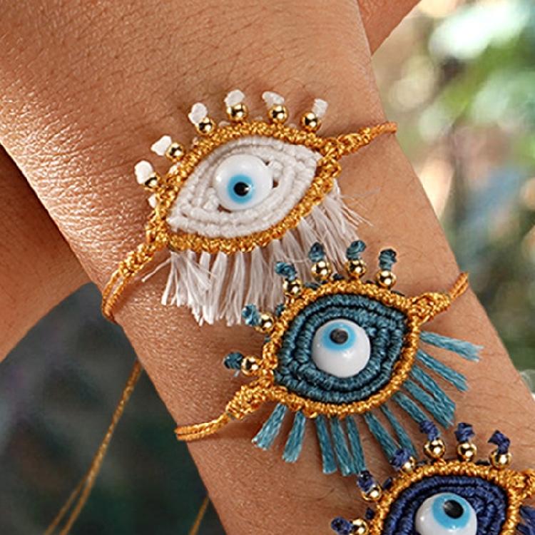 Artistic Glass Bead Eye Charm Bracelet Adjustable Length for Women Men Daily Wear Jewelry Handmade Wrist Accessories