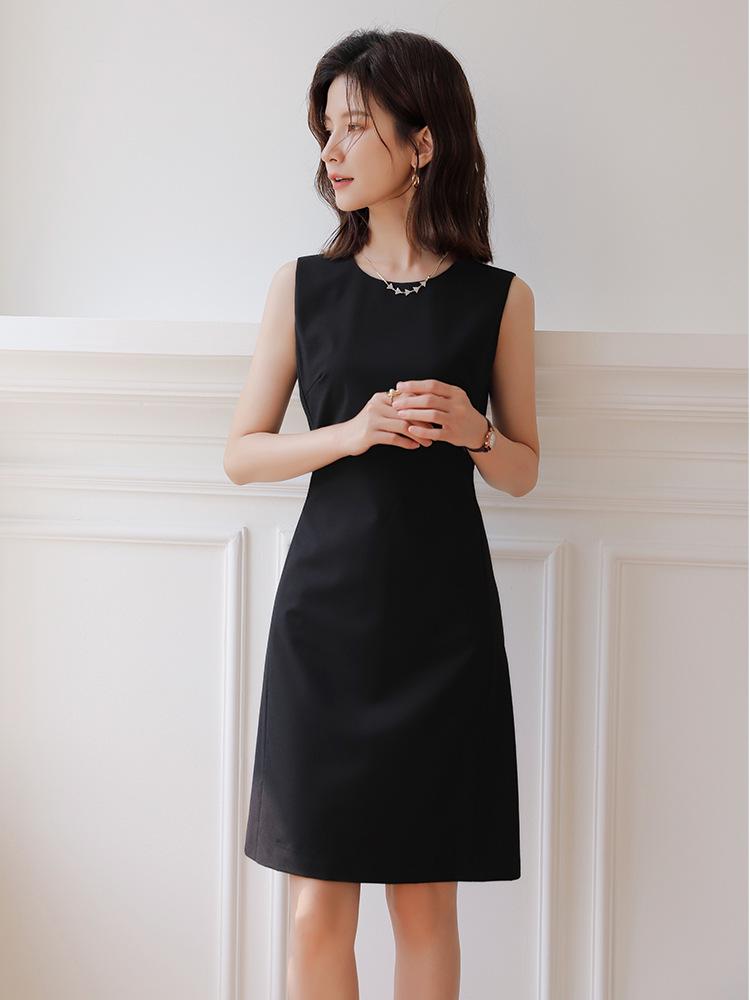 Mei Daiqian Women's Sleeveless Round Neck Midi Vest Dress - Slimming, Drapey, Professional Summer Wear