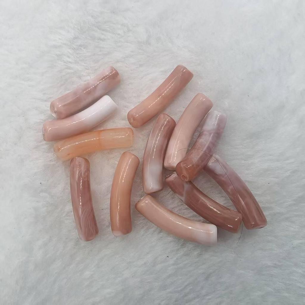 14-Color Faux Jade Bent Tube Acrylic Beads - Marbled Flower C-Shaped for DIY Jewelry & Accessories