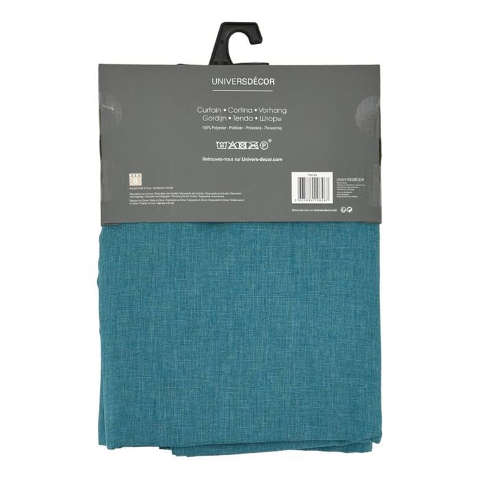 Pair of "Moonlight" Peacock Linen Effect Eyelet Curtains