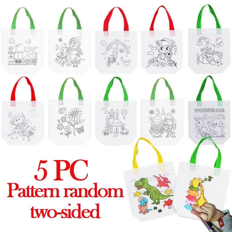 1-10Pcs Sets Diy Graffiti Bag With Markers Handmade Painting Non-Woven Bag For Children Arts Crafts Color Filling Drawing Toys