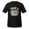 Take A Nap Sleeping Tabby Cat T‑Shirt and Kids Shirt | Cute Cozy Funny Lazy Kitten Black Casual Tee