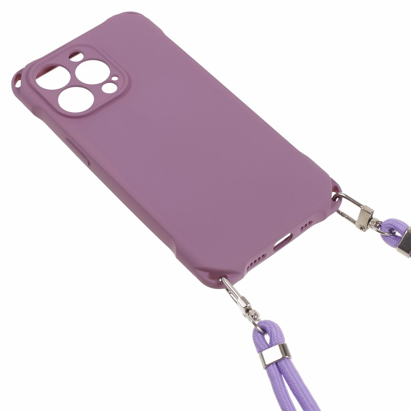

For iPhone 13 Pro 6.1 inch Anti Drop Four Corner Thickened TPU Phone Guard Case with Hanging Rope Light Purple