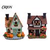 Autumn Leaves Lighted House Ornament Vintage Light-Up Pumpkins Cottage, Halloween Manor Figurine, Decor Indoor, Bookshelf Fall Spooky Table