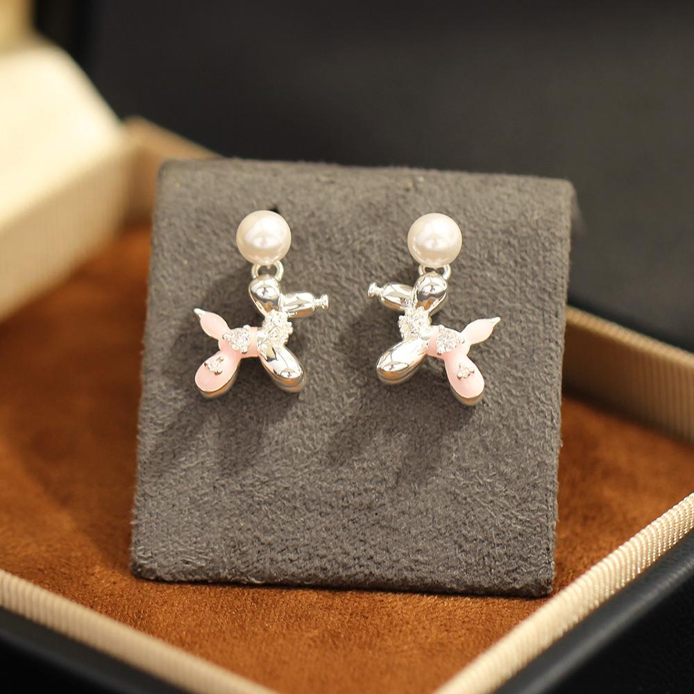 Creative Smart Balloon Puppy Stud Earrings Daily Versatile Cute Dripping Oil Exquisite Zircon Earrings S925 Silver Needle Earrings